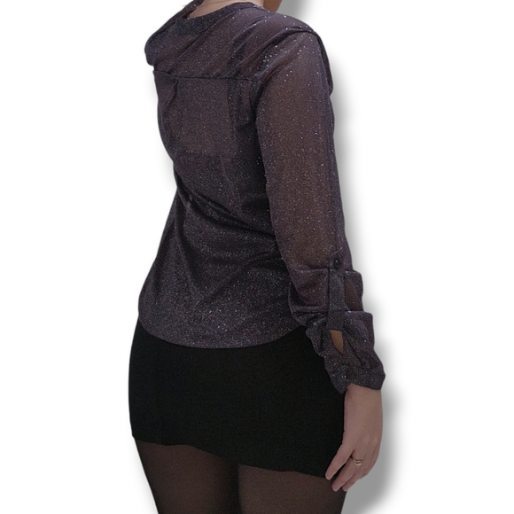 Lynn Ryan Sheer Black Blouse with Silver Glitter Size Large (L) Long Sleeve NWT - Picture 12 of 12